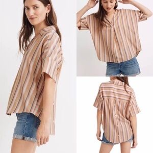 Madewell Women's Courier Short Sleeve Popover Button-Back Shirt, Size M